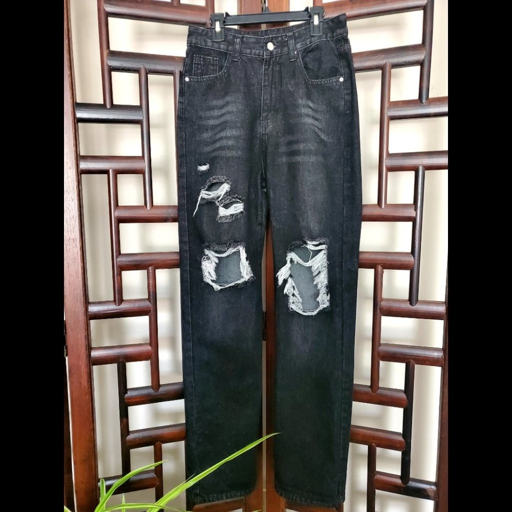 SHEIN Womans High Waist Ripped Cut Out Jeans (Size S)